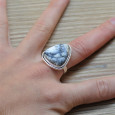 Bague triangulaire en pierre naturelle Agate dendrite et argent (blanc) T56 Bague triangulaire en pierre naturelle Agate dendrite et argent (blanc) T56