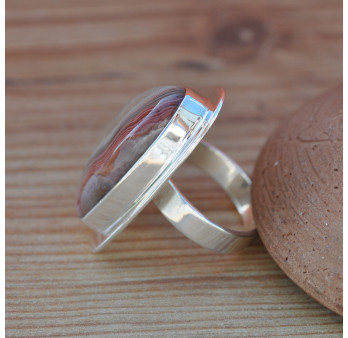 Bague triangulaire pierre Agate du Botswana et argent plat (brun) T58