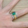 Anneau large strié en argent et pierre ovale Agate verte (vert) T58