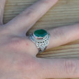 Bague ethnique en argent et pierre Agate verte (vert) T53/55