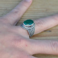 Bague argent travaillé et pierre en Agate verte facettée ovale (vert) T53/54/55