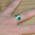 Bague 3 pierres rondes Agate verte facettées et argent (vert) T54/59