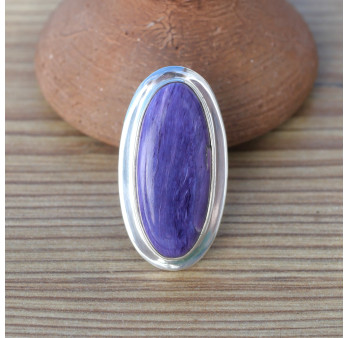 Grosse bague ovale en pierre naturelle CHAROITE et argent plat (violet) T56