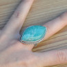 Grosse bague navette pierre naturelle Amazonite et argent tressé (vert) T58