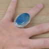 Grosse bague ovale argent ciselé et pierre Apatite (bleu) T53