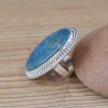 Grosse bague ovale argent ciselé et pierre Apatite (bleu) T53