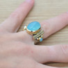 Bague anneau large pierre ovale cabochon en Calcédoine T50/55