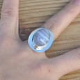 Bague ovale en pierre naturelle Agate rubanée et argent plat T52