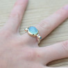 Bague argent et argent doré 3 pierres cabochon Calcédoine T51/52/54/58