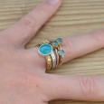 Bague 5 anneaux argent et cuivre avec 4 pierres en Calcédoine T54