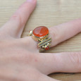 Bague anneau large pierre ovale cabochon en Cornaline (orange) T49/50/52/53/54