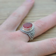 Bague ethnique en argent ciselé et pierre Cornaline facettée (orange) T51/52