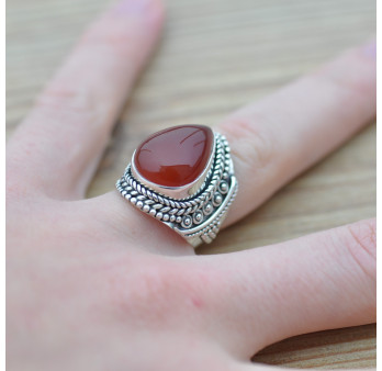 Bague massive ethniques argent et Cornaline goutte T52