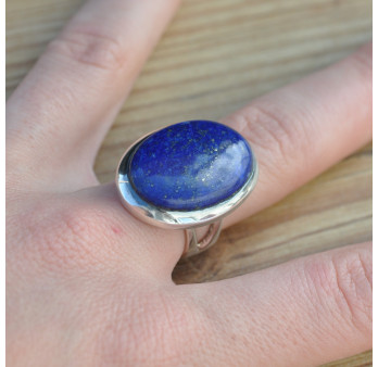 Bague ovale massive pierre Lapis lazuli sertie d'argent T58