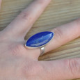 Belle bague navette pierre Lapis lazuli sertie d'argent T53