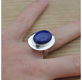 Bague ovale pierre Lapis lazuli et argent plat T53