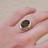 Bague en argent et pierre facettée ovale en Quartz fumé T51/54/56/60