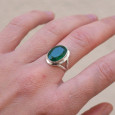 Bague en argent et pierre facettée ovale en Agate verte T52/54