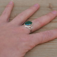 Bague en argent et pierre facettée ovale en Agate verte T52/54