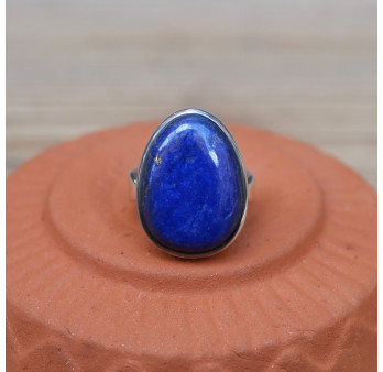 Bague argent lisse et pierre poire en Lapis lazuli T56