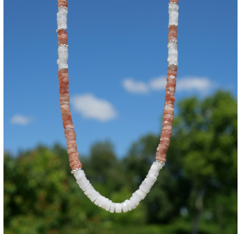 Collier tranches Pierre de soleil et Pierre de lune anneaux argent