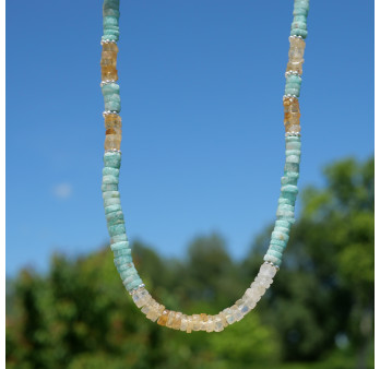Collier tranches pierres Amazonite et Citrine anneaux argent