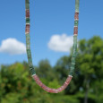Collier tranches pierres Quartz strawberry vert et rose anneaux argent