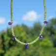 Collier pierres facettées en Péridot et gouttes Améthyste