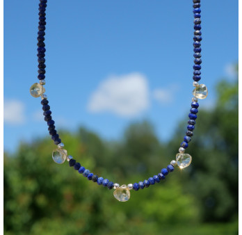 Collier pierres facettées en Lapis lazuli et gouttes Citrine