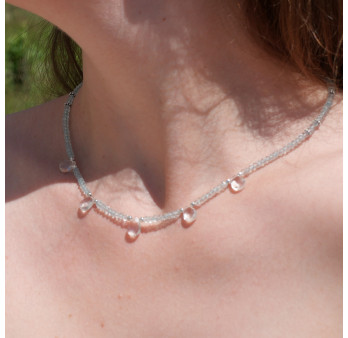 Collier pierres facettées en Aigue marine et Cristal de roche