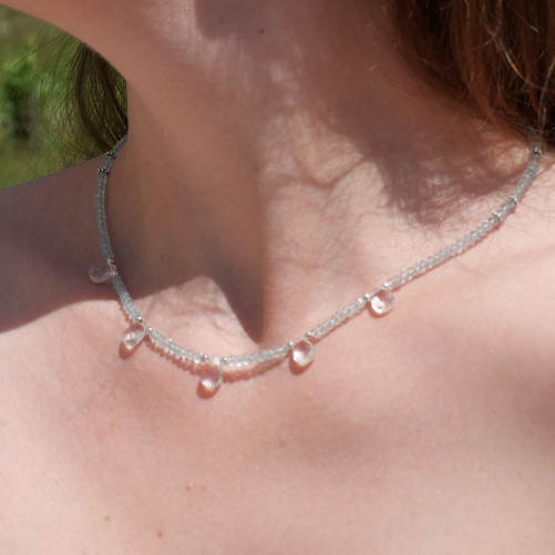 Collier pierres facettées en Aigue marine et Cristal de roche