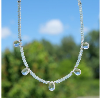 Collier pierres facettées en Aigue marine et Cristal de roche