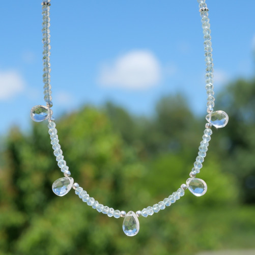 Collier pierres facettées en Aigue marine et Cristal de roche