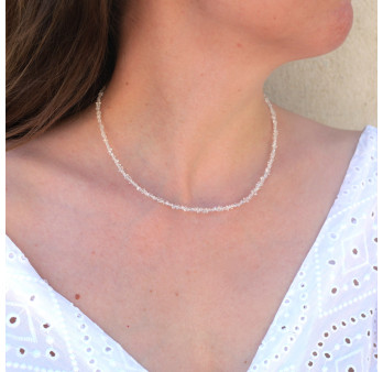 Collier fin pierres naturelles facettées en Diamant d'Herkimer