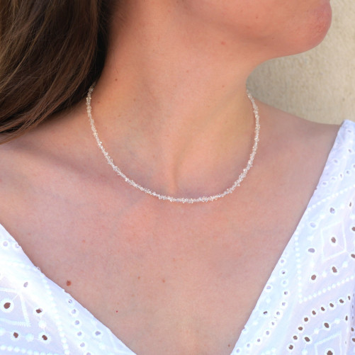 Collier fin pierres naturelles facettées en Diamant d'Herkimer