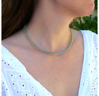 Collier pierres naturelles facettées en Quartz rose