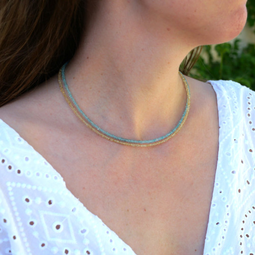 Collier pierres naturelles facettées en Apatite