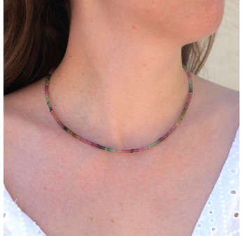Collier pierres facettées en Tourmaline multicolore