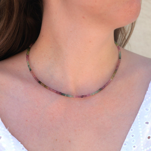 Collier pierres facettées en Tourmaline multicolore
