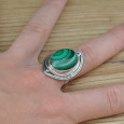 Bague argent ciselé pointes et pierre Malachite (vert) T58