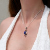Pendentif allongé argent strié Lapis lazuli et Corail rouge