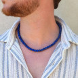 Collier boules Homme pierres Lapis lazuli
