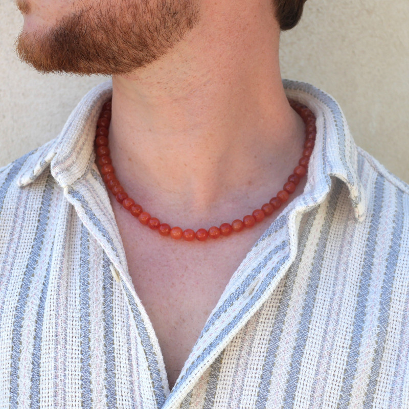 Collier boules Homme pierres Cornaline