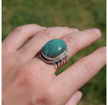 Chevalière multi anneaux argent et grosse Turquoise du Tibet T57/59/60