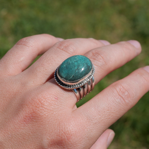 Chevalière multi anneaux argent et grosse Turquoise du Tibet T57/59/60