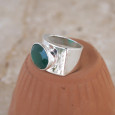 Chevalière large en argent et pierre facettée en Agate verte T54/56
