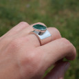 Chevalière large en argent et pierre facettée en Agate verte T54/56
