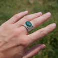 Chevalière large en argent et pierre facettée en Agate verte T54/56