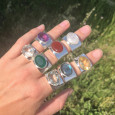 Chevalière large en argent et pierre facettée en Agate verte T54/56