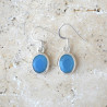 Boucles d'oreilles ovales argent lisse et pierre Calcédoine